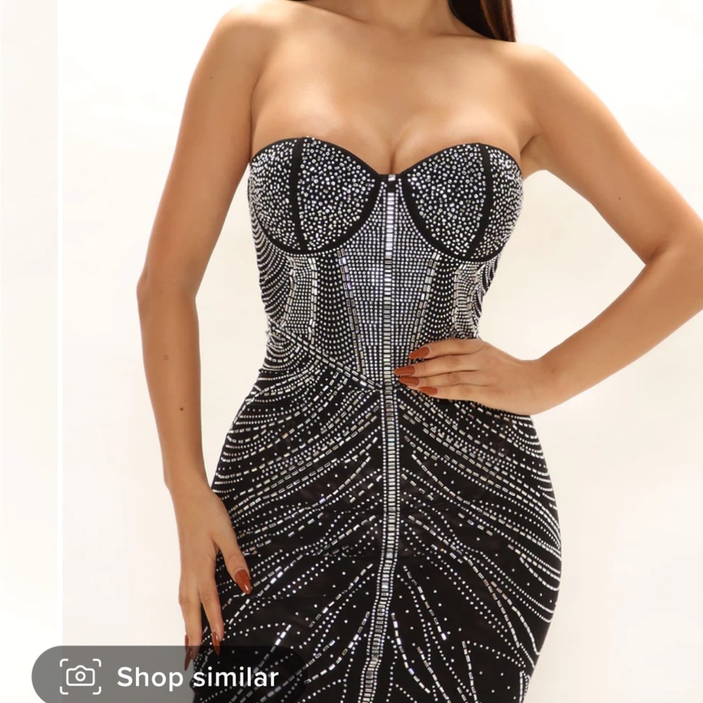 Moving along rhinestone dress from fashion nova